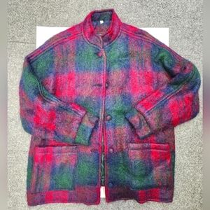 Freedom wear vintage women's mohair Irish wool coat size Large Pink Green